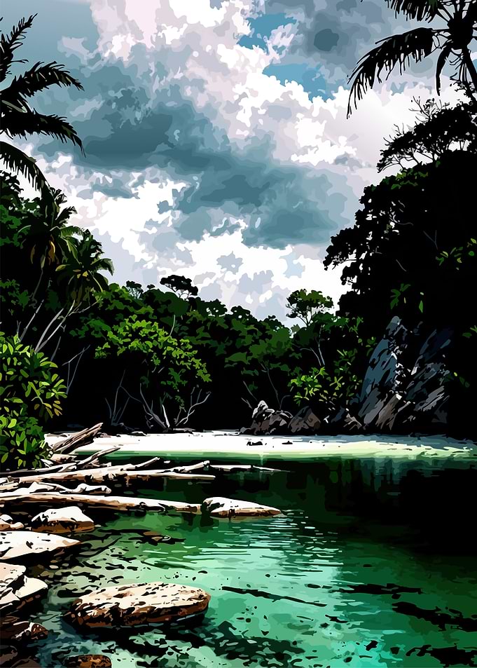 Tropical Jungle River Landscape