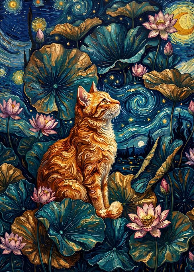 Ginger Cat in Starry Lotus Pond