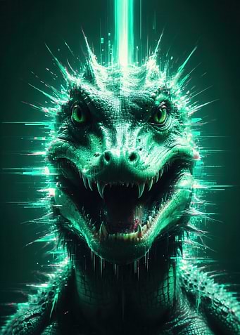 Cyber Glitch Crocodile - Neon Tech Wildlife Art