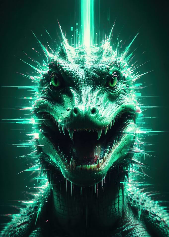 Cyber Glitch Crocodile - Neon Tech Wildlife Art