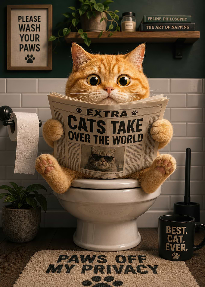 Funny Ginger Cat Reading Newspaper