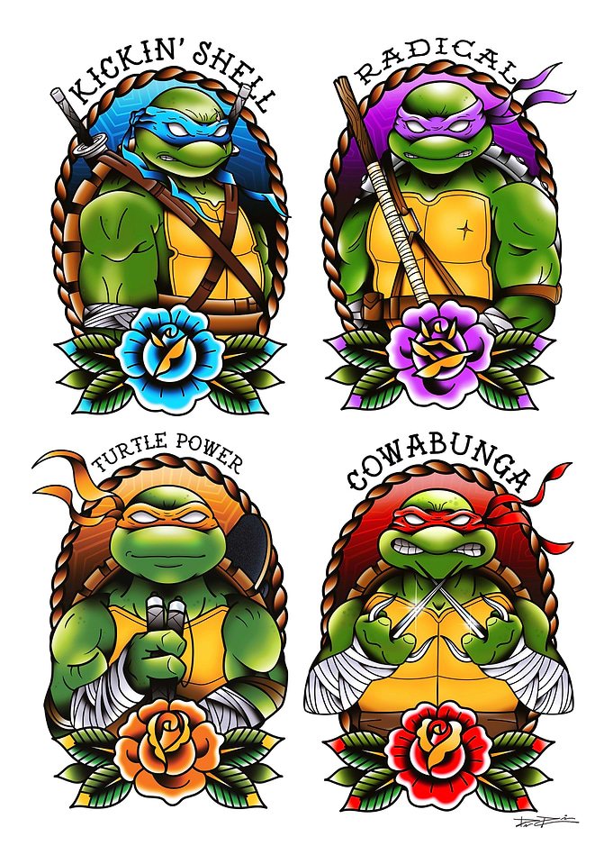 TMNT - Kickin' Shell, Radical, Turtle Power, Cowabunga