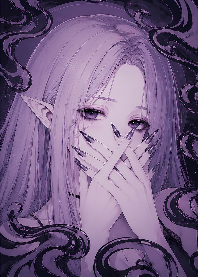 Anime Purple Elf Girl Portrait