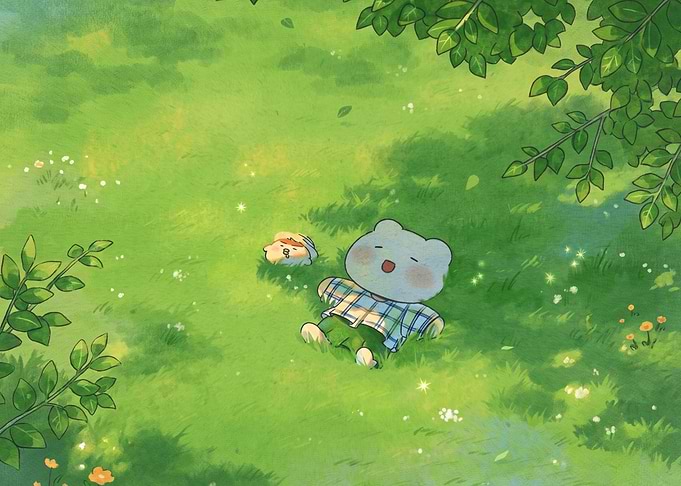 Cute Bear and Friend Relaxing Outdoors
