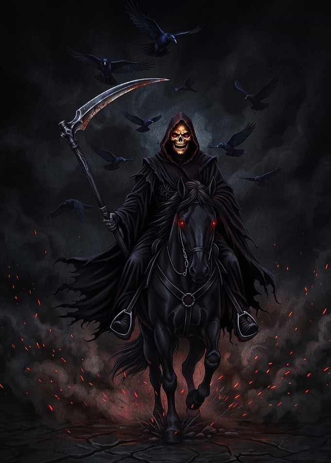 Grim Reaper Riding Black Horse