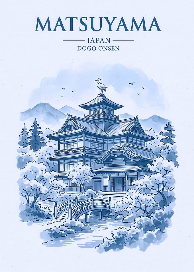 Dogo Onsen Matsuyama Japan Illustration