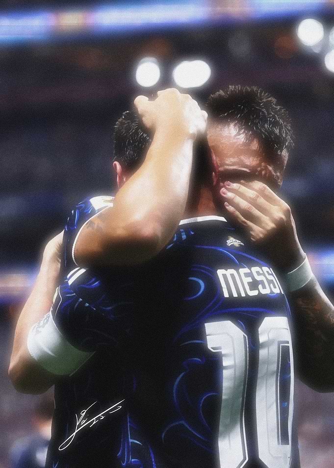 Lionel Messi Embracing Teammate