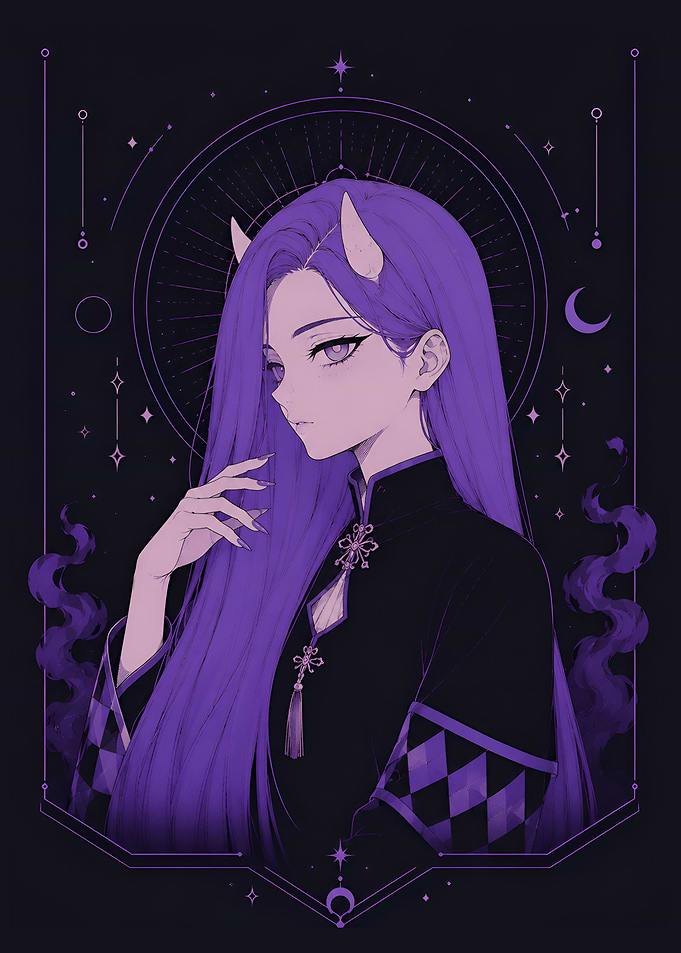 Purple Oni Anime Girl Portrait