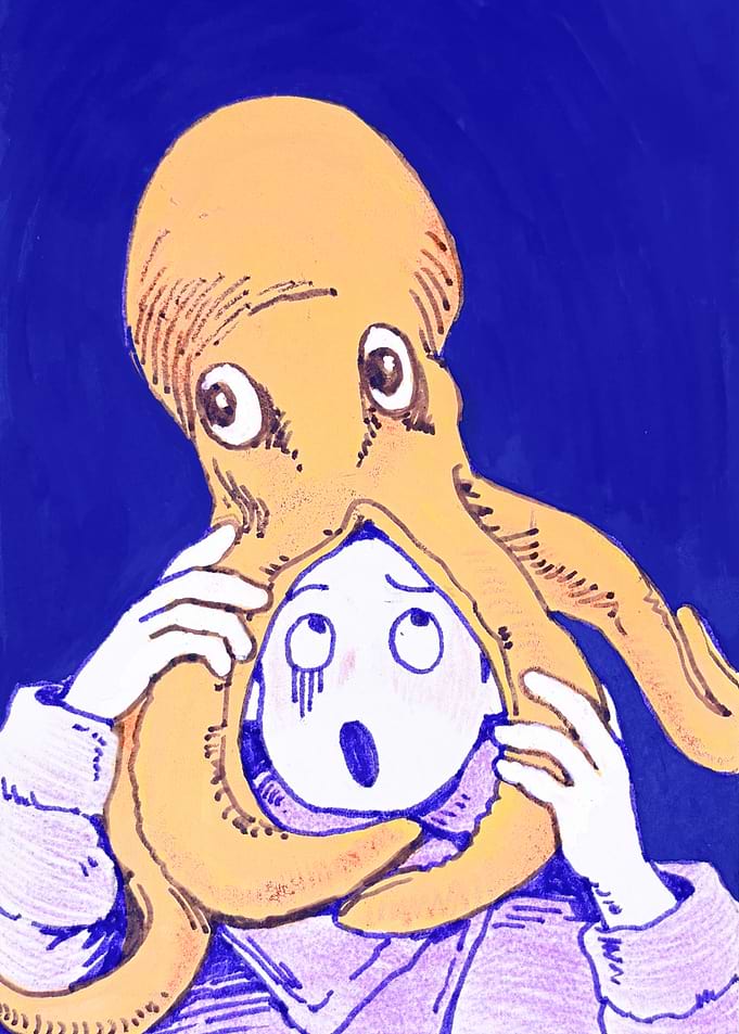 Person Wearing Octopus Hat Illustration