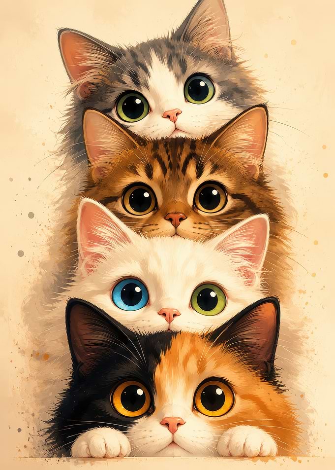 Stack of Four Adorable Kittens