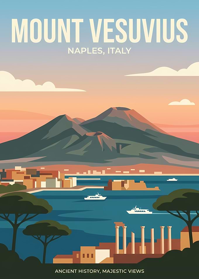 Mount Vesuvius Naples Travel Poster