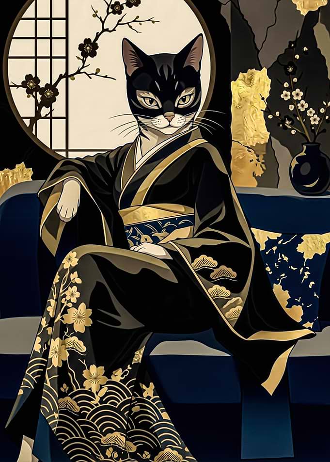Elegant Cat in Traditional Kimono