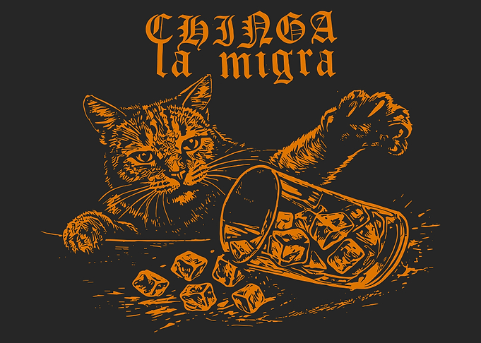 Chinga La Migra Cat Vintage Woodcut Poster | Rebellious Gothic Wall Art