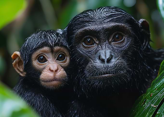 Chimpanzee Mother and Baby Portrait