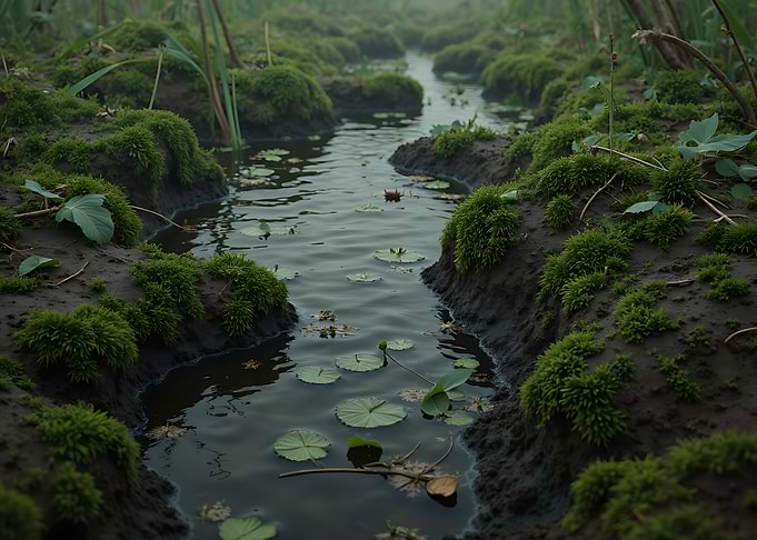 Misty Mossy Stream in Forest