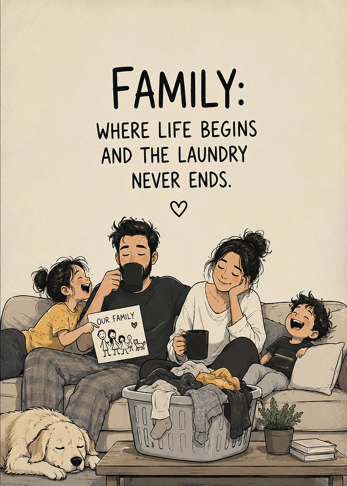 Family Life Laundry Humor Illustration