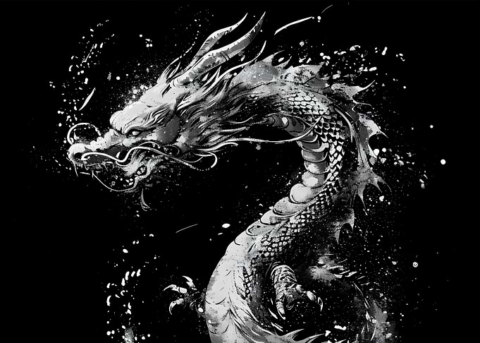 Black and White Ink Dragon