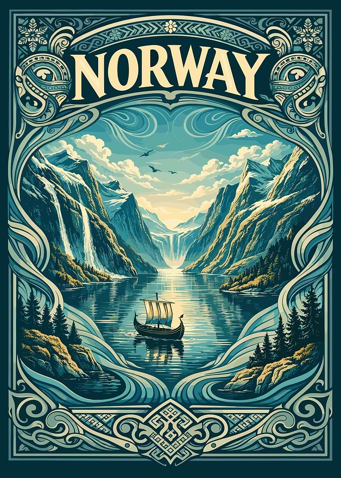 Vintage Norway Fjord Travel Poster
