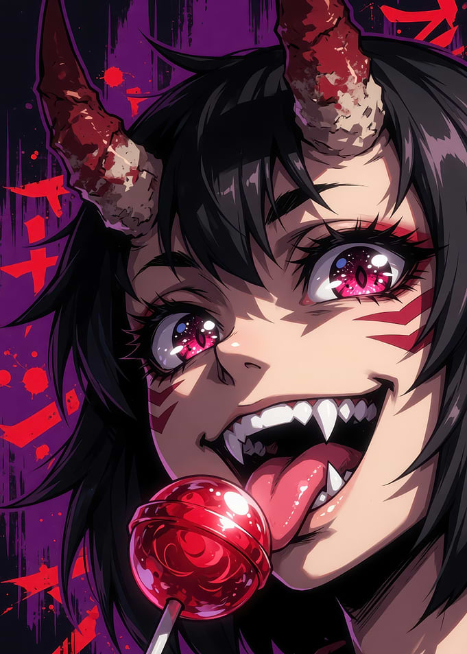 Anime Demon Girl with Lollipop
