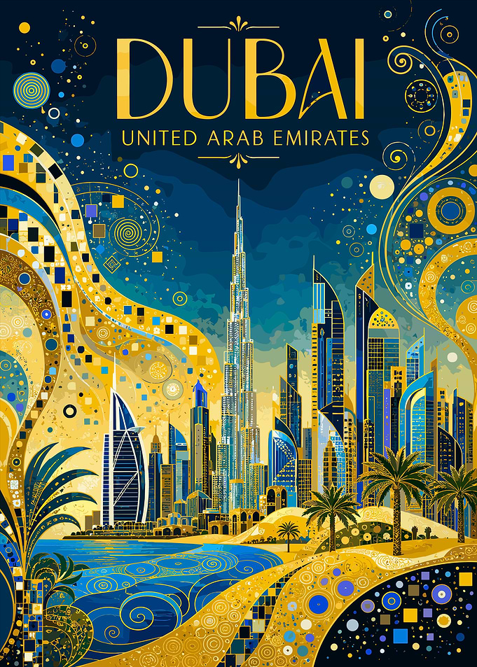 Artistic Dubai United Arab Emirates Travel Poster