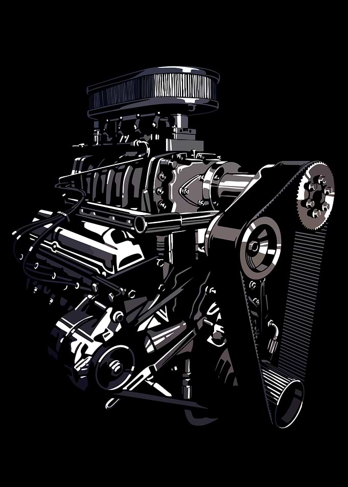 Supercharged V8 Engine Illustration