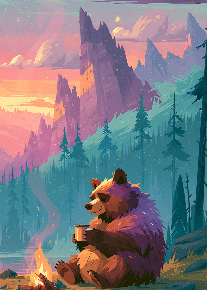 Cozy Bear Camping at Sunset
