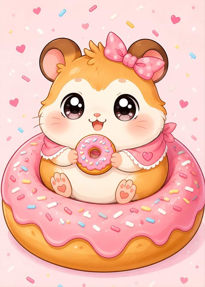 Cute Hamster Eating a Donut