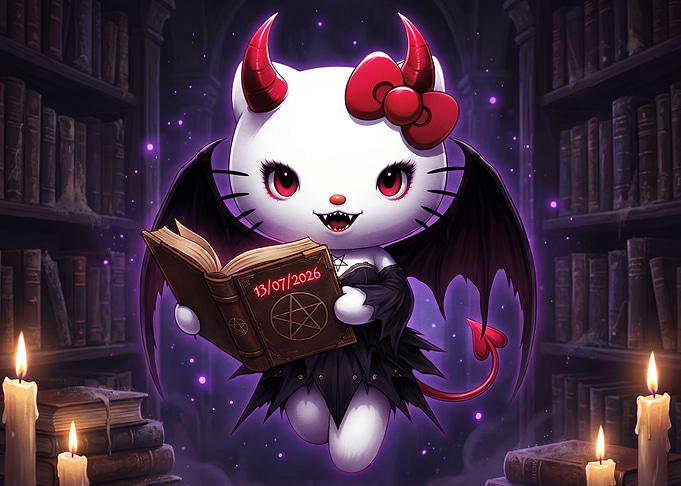 Gothic Devil Hello Kitty Reading Grimoire