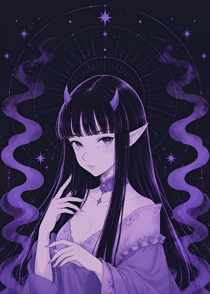 Purple Anime Demon Girl Illustration
