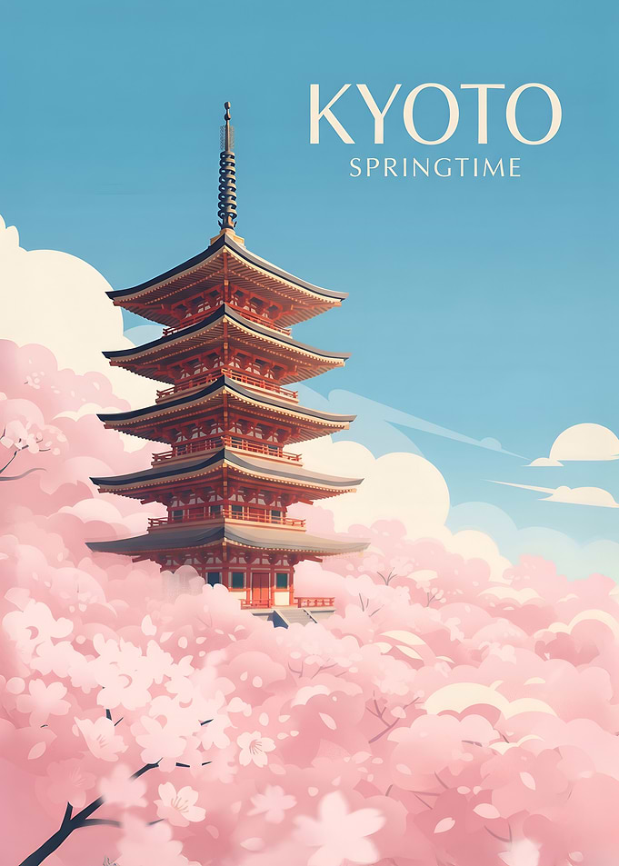 Kyoto Springtime Japanese Pagoda Travel Poster