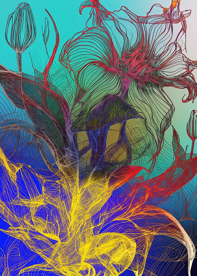 Abstract Colorful Floral Line Art