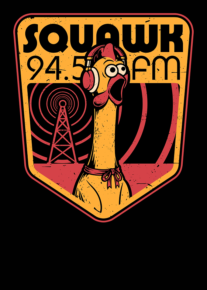 Vintage Squawk 94.5 FM Rubber Chicken Radio Station Wall Art Retro Broadcast Poster
