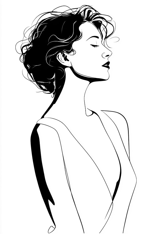 Minimalist Line Art Portrait of Woman