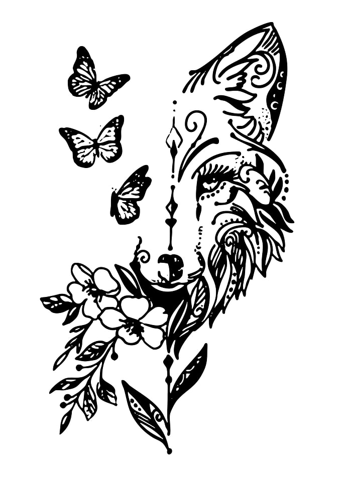 Ornate Fox and Butterfly Tattoo Design