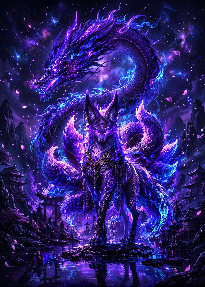 Mystical Nine-Tailed Fox and Dragon