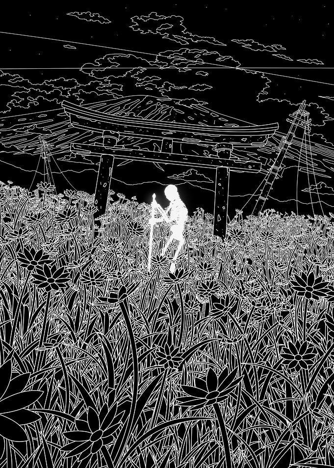 Glowing Skeleton in Flower Field