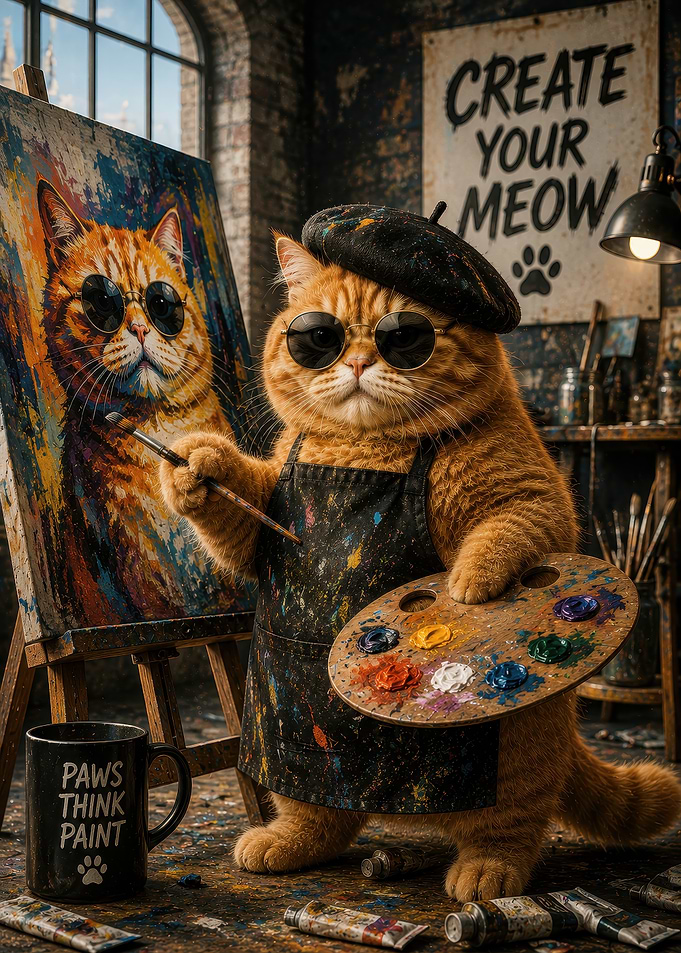 Artist Ginger Cat Painting