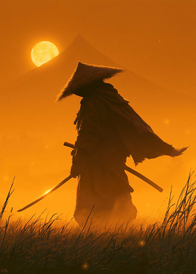Lone Samurai at Sunset