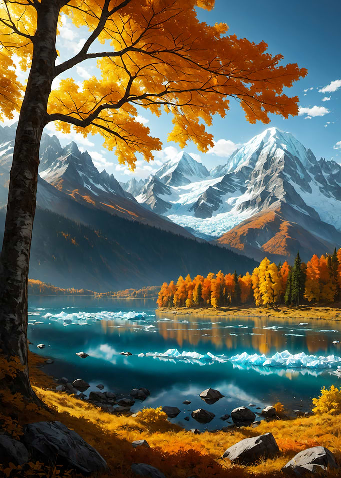 Autumn Mountain Lake Forest Landscape