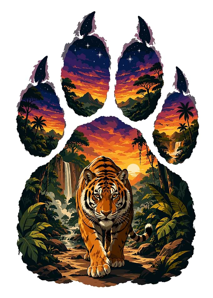 Tiger Jungle Paw Print Illustration
