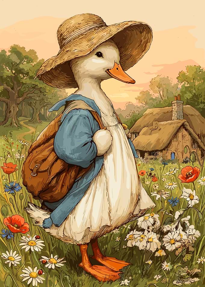 Anthropomorphic Duck in Straw Hat