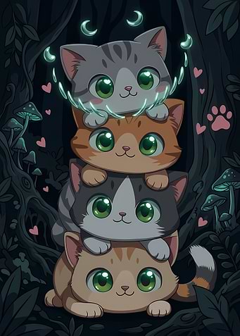 Stack of Four Cute Kittens