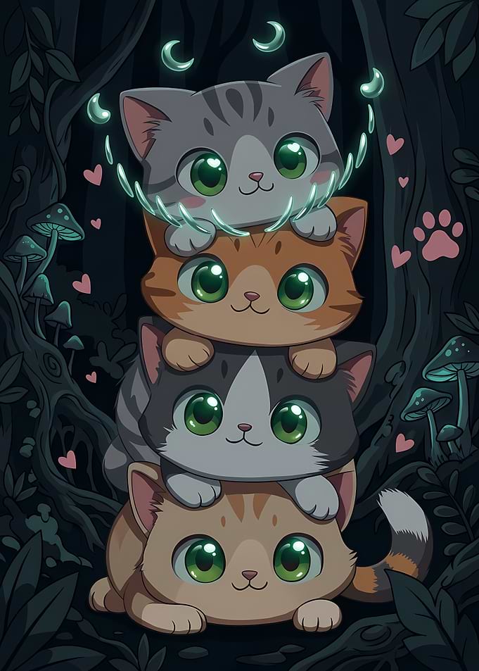 Stack of Four Cute Kittens