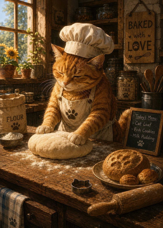 Ginger Cat Baker Kneading Dough