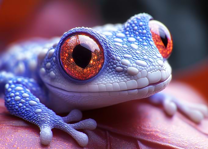 Blue Frog with Glowing Orange Eyes