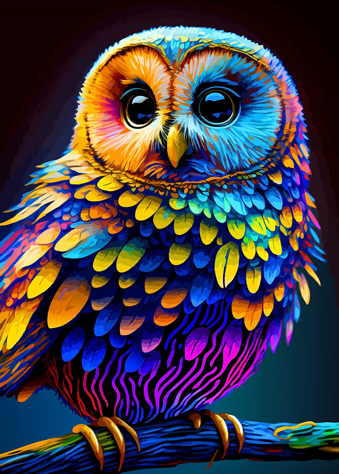 Vibrant Colorful Owl Portrait