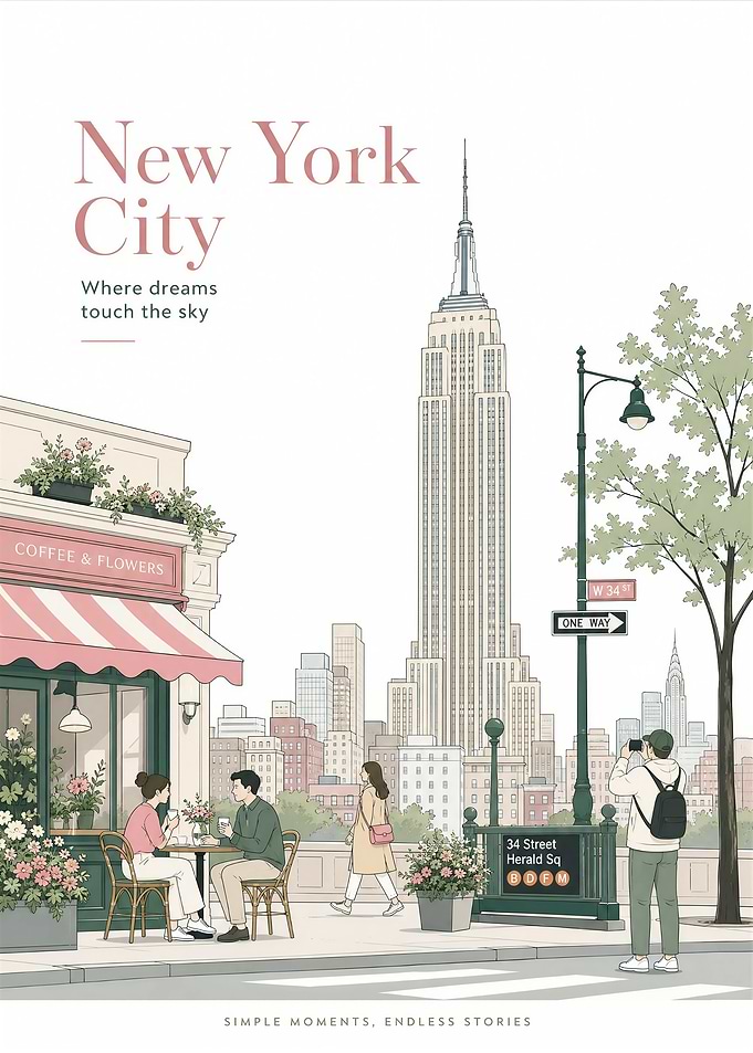 New York City Empire State Vintage Travel Scene