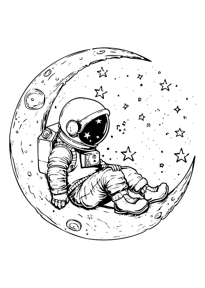 Astronaut Sitting on Crescent Moon