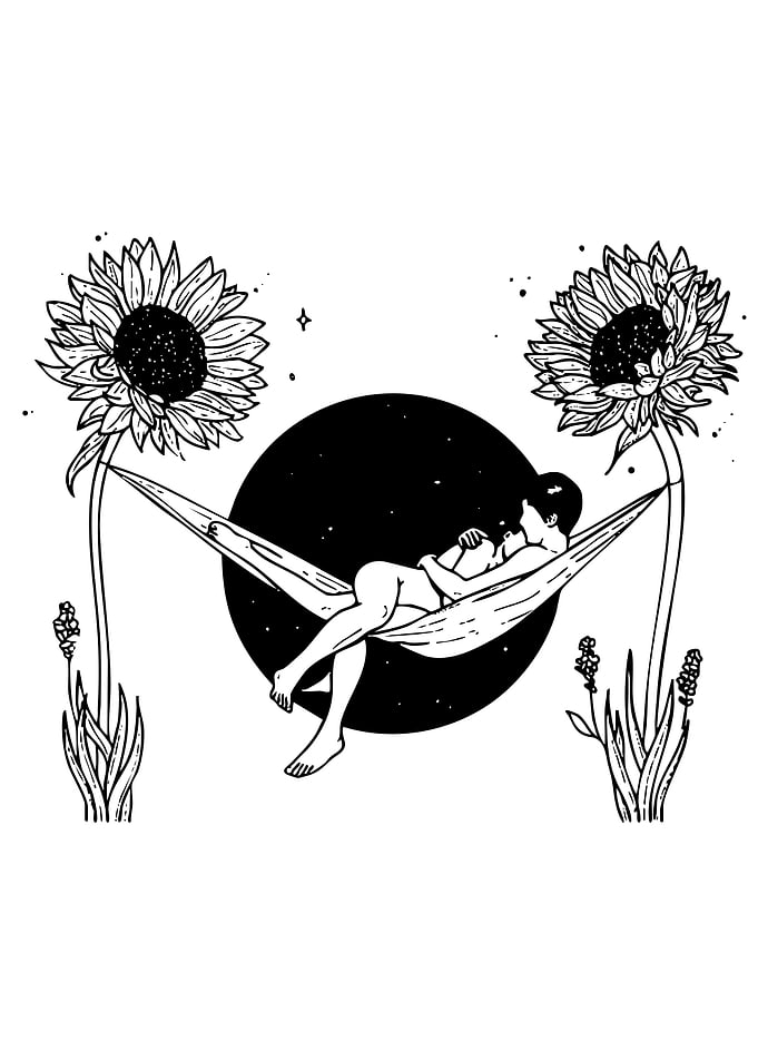 Couple in Hammock with Sunflowers