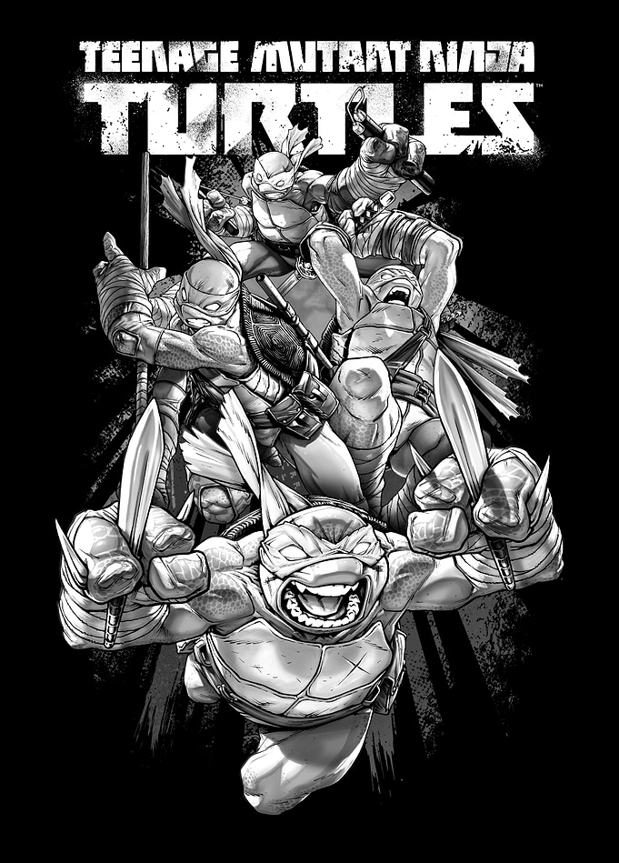 TMNT - Black & White Action Poster